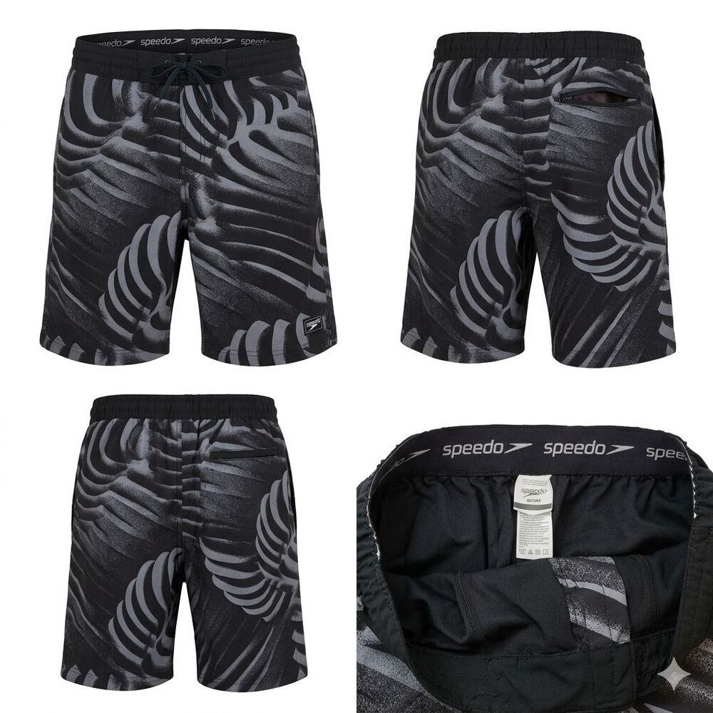Speedo Men's Medium Board Shorts Swim Trunks Black Gray Graphic Board Shorts